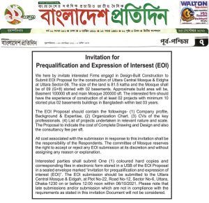 Invitation for Prequalification and Expression of Intersest (EOI)